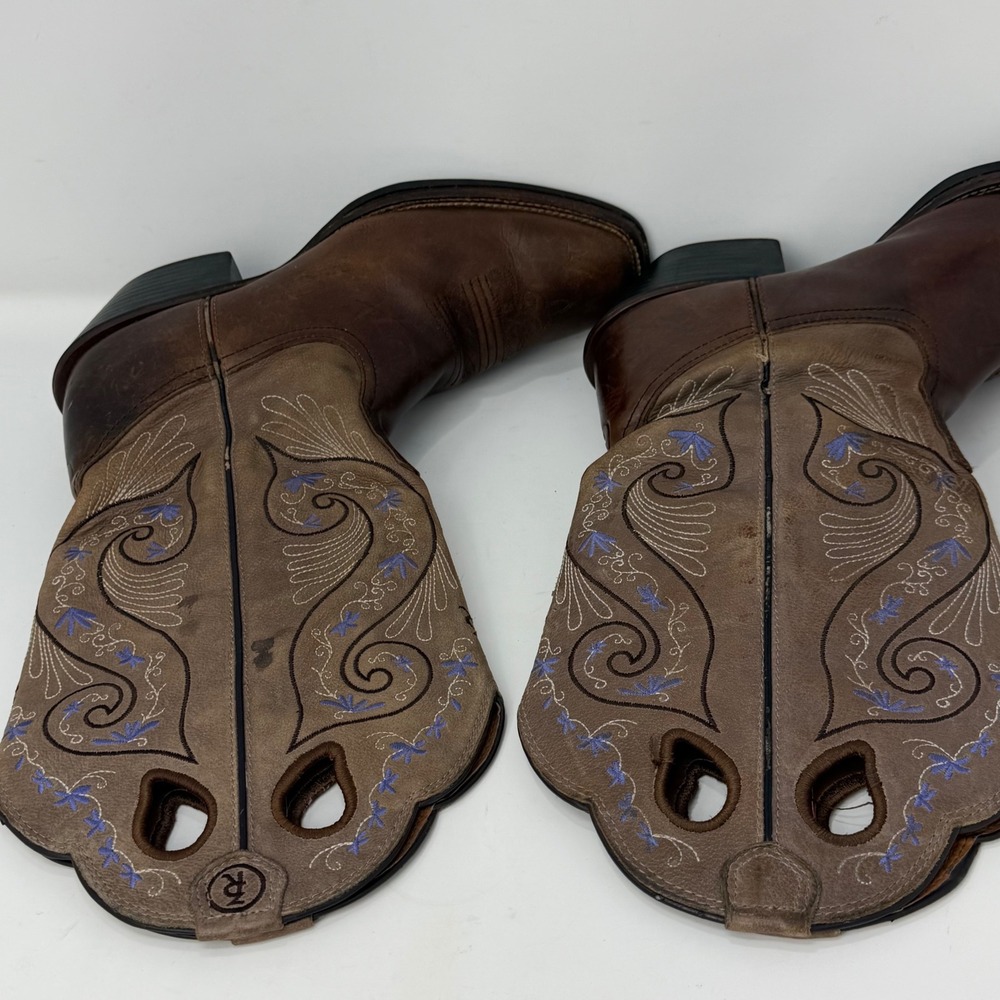 Tony Lama 3R Brown Leather Embroidered Square Toe Western Boots RR2016L Mens 10B - Picture 15 of 16